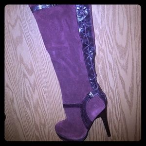 Suede  wine colored  thigh high boots